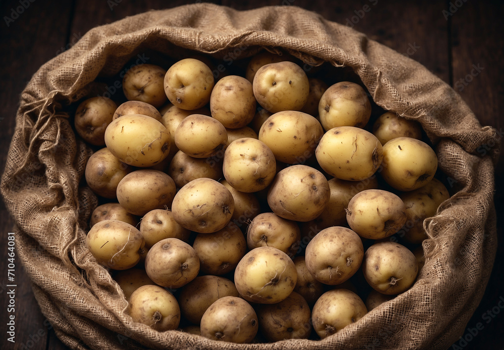 potatoes in a basket sack, fresh vegetables food potatoes in a basket sack, fresh vegetables food