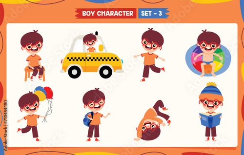Cartoon Boy Doing Various Activities
