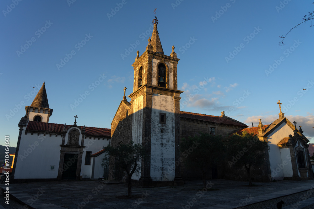 Igreja de Santa Maria dos Anjos church in the fortified city of Valença do Miño with its white typical facades. Portugal.