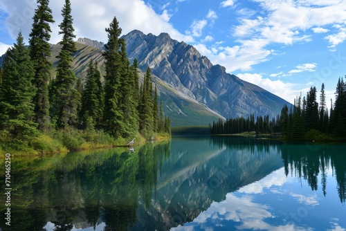 Beautiful mountain and lake. Generative AI © STOCKAI