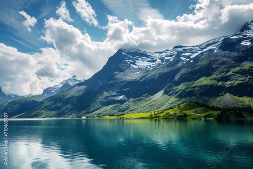 Beautiful mountain and lake. Generative AI © Zero Zero One