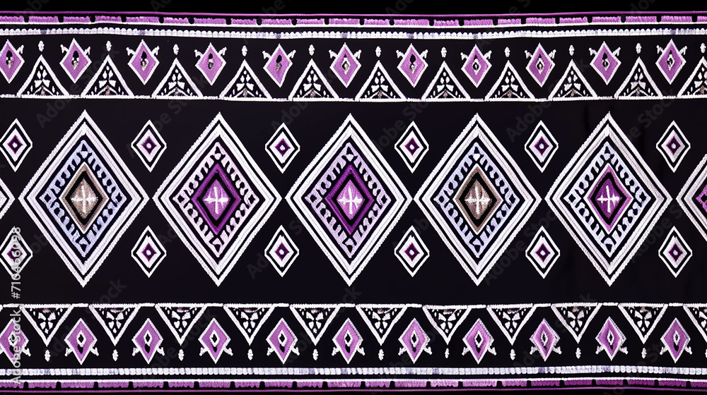 Thai pattern, horizontal trapezoid, white, purple, black, in strong rows in the same plane.
Thai pattern, horizontal trapezoid, white, purple, black, in strong rows in the same plane.