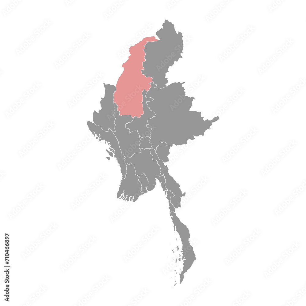 Sagaing state map, administrative division of Myanmar. Vector illustration.