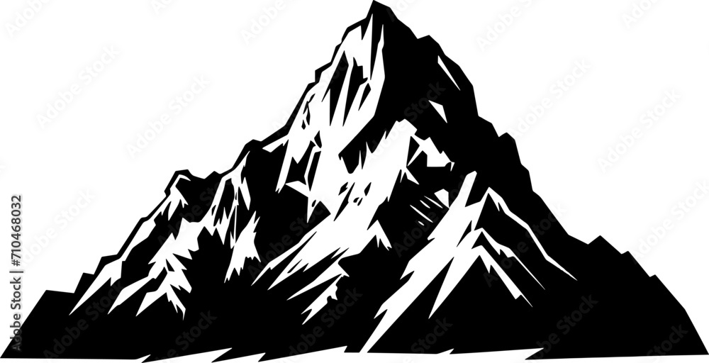 Mountain silhouette - vector icon. Rocky peaks. Mountains ranges. Black and white mountain icon. AI generated illustration.