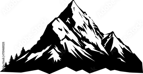 Mountain silhouette - vector icon. Rocky peaks. Mountains ranges. Black and white mountain icon. AI generated illustration.