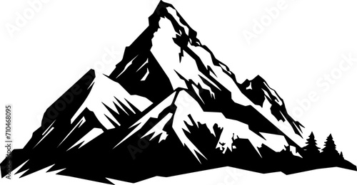 Mountain silhouette - vector icon. Rocky peaks. Mountains ranges. Black and white mountain icon. AI generated illustration.