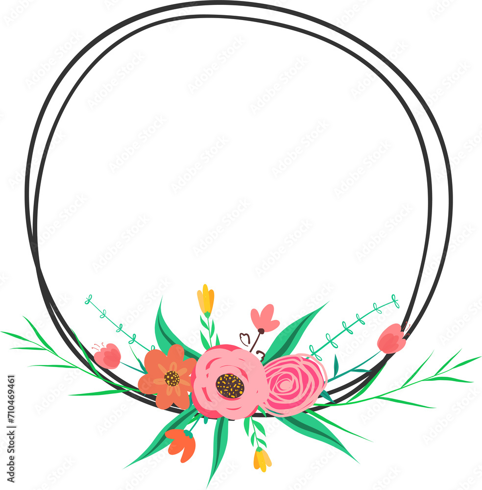 Geometric frame with floral illustration on transparent background. Geometric frame with floral illustration on transparent background.