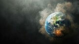 Earth planet in smoke on dark background. Global warming concept. Save the planet concept