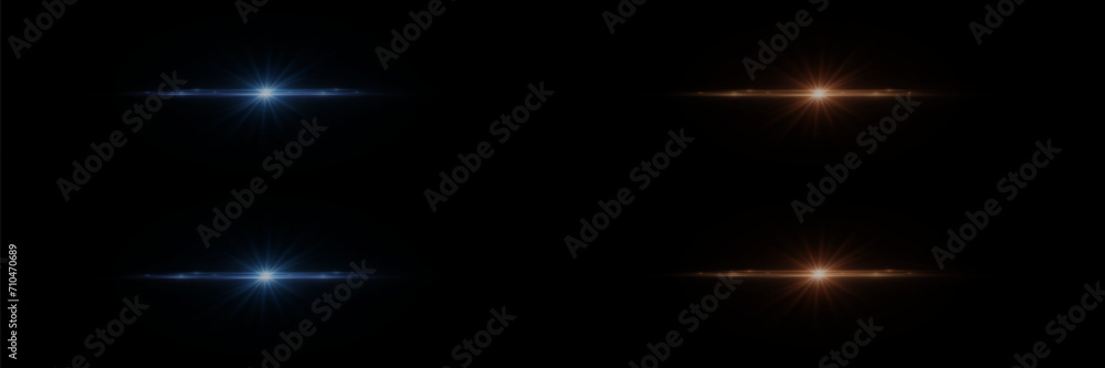 A set of flashes and light and lens, an explosion of fiery energy and a realistic effect. On a black background.
