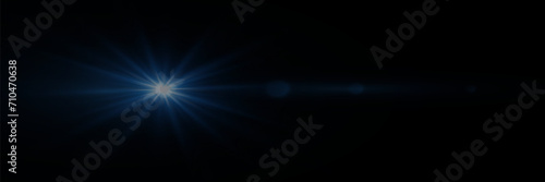 Solar explosion with digital lens flare background. Glare and reflection of light on a black background.