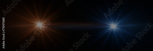 Realistic flash of light. Explosion of star and glare with lights effect. On a black background.