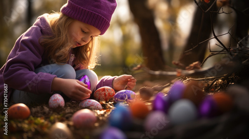 girl searching easter eggs photo