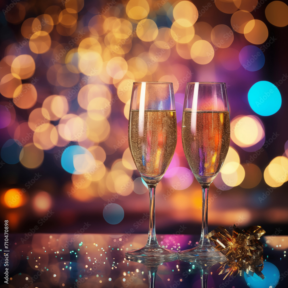 Glasses with champagne and lights Glasses with champagne and lights