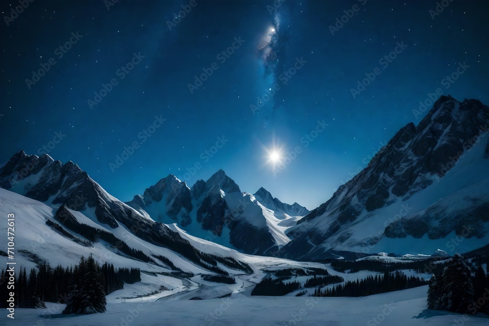 snow covered mountains and moon snow covered mountains and moon