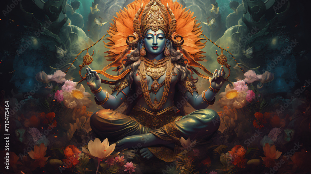 Ancient Hindu God Vishnu - obrazy, fototapety, plakaty 