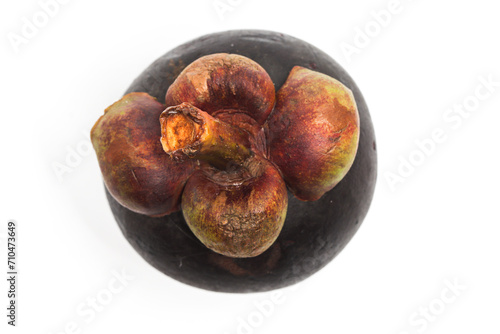 Fresh organic mangosteen delicious fruit top view isolated on white background clipping path
