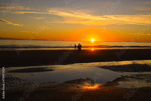 Sunset during astronomical low tide in Carpinteria, California