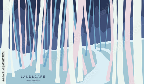 Modern nature landscape in a minimalist style. Retro realism. Contemporary aesthetic art. Design for page, poster, magazine, brochure, flyer, wallpapers, interior.