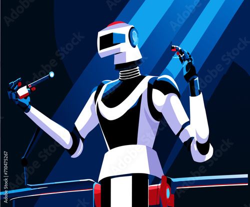 Robot mime performing on a digital stage. vektor icon illustation