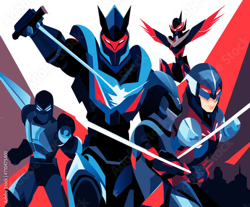 Robot superhero team fighting evil. vektor icon illustation