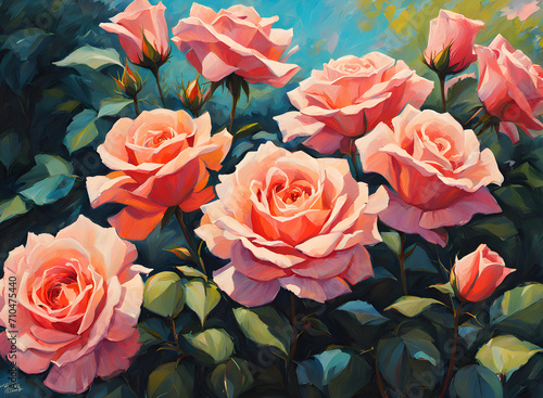 acrylic-painting-depicting-a-collection-of-individual-roses-arranged-sequentially-against-a-pristine