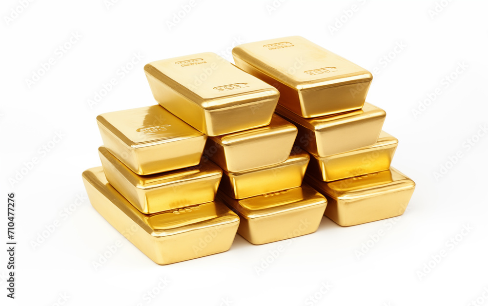 Gold bars on white background,created with Generative AI tecnology. Gold bars on white background,created with Generative AI tecnology.