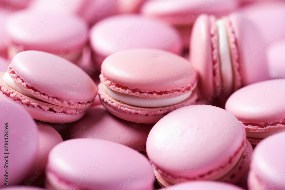 Close up of many pink macarons, selective focus Close up of many pink macarons, selective focus