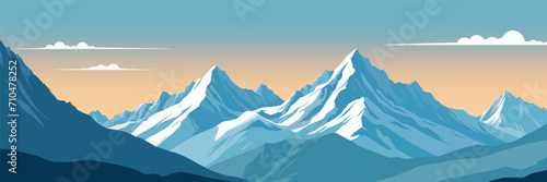 Beautiful mountain landscape, panorama of snow-covered mountains on the background of clear sky. Vector illustration photo