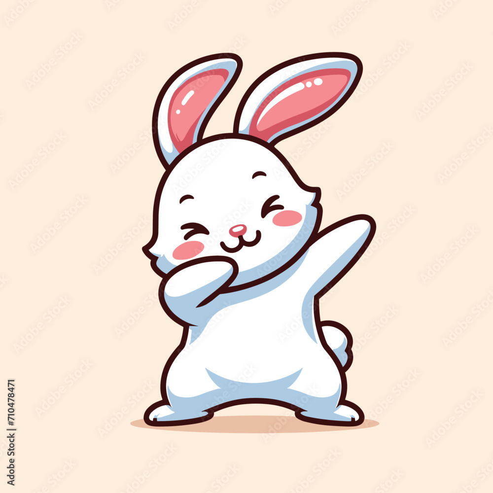 Rabbit dabbing pose cartoon illustration flat background