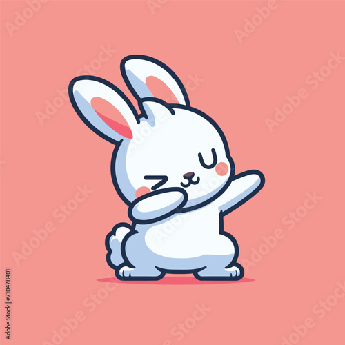 Rabbit dabbing pose cartoon illustration flat background © Shabnam