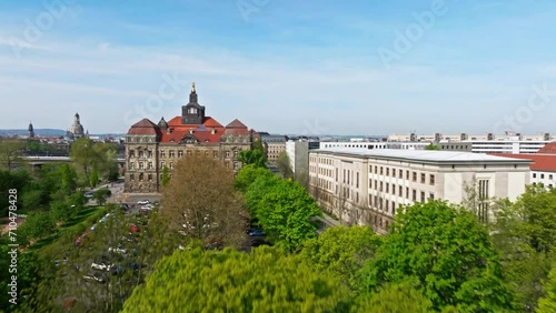 Drone ascent over the Saxon State Chancellery in Dresden photo