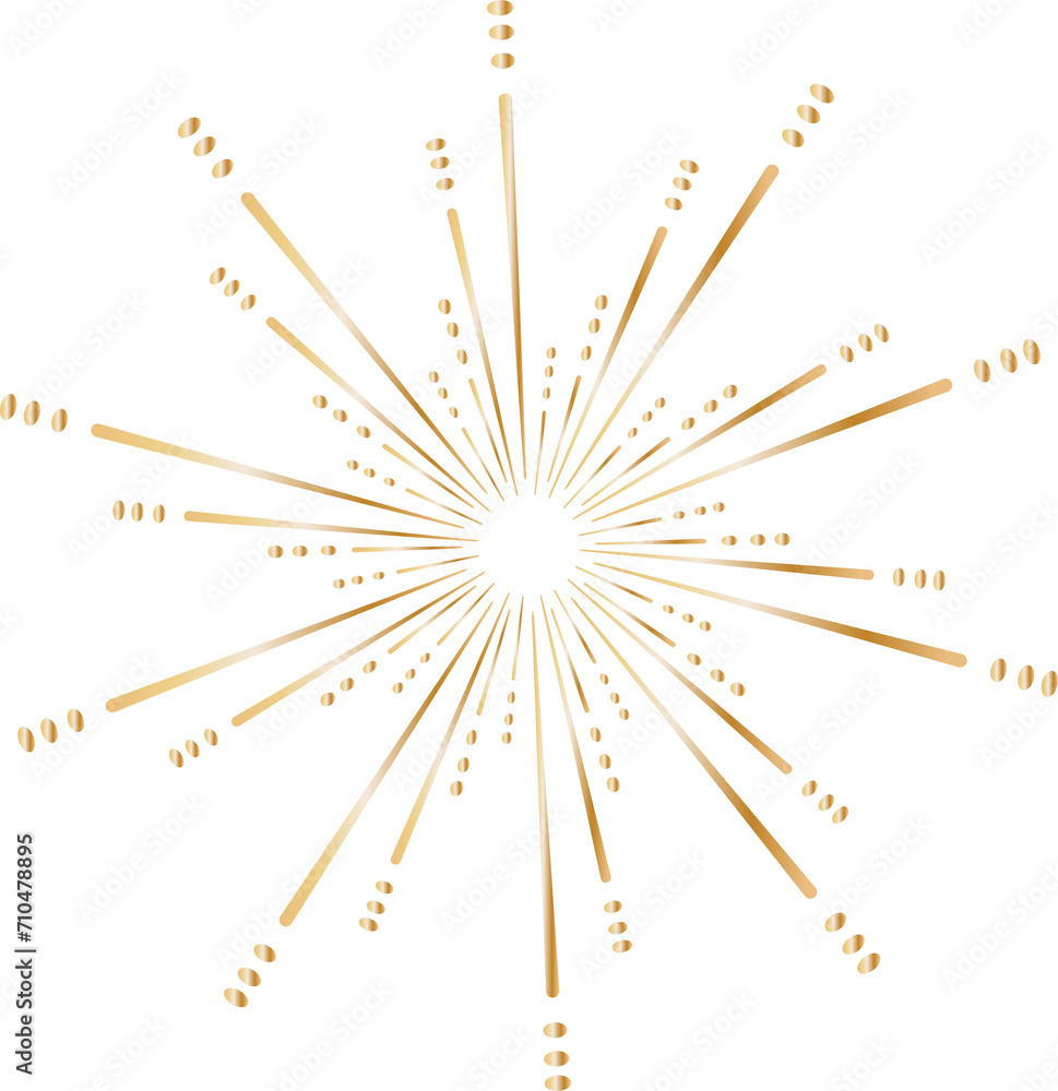 Golden sunburst style isolated illustration on transparent background.