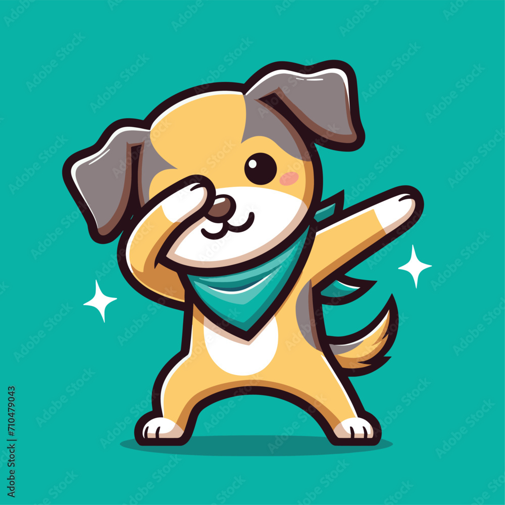 Naklejka premium Dog dabbing pose cartoon illustration flat background