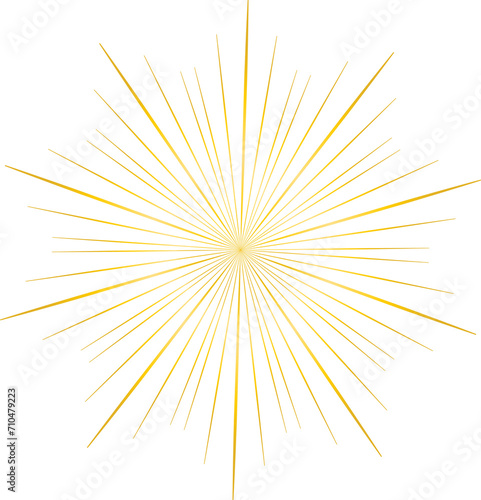 Golden sunburst style isolated illustration on transparent background.