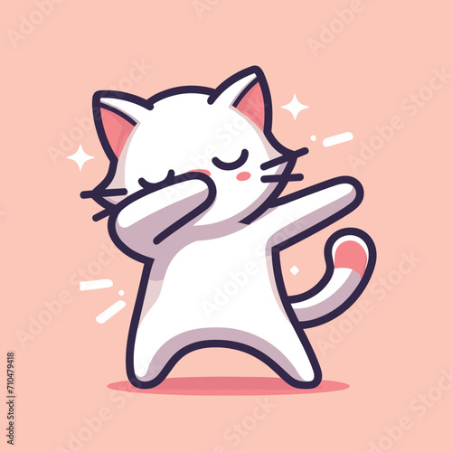 Cat dabbing pose cartoon illustration flat background