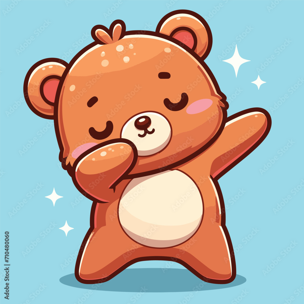 Bear dabbing pose cartoon illustration flat background Bear dabbing pose cartoon illustration flat background
