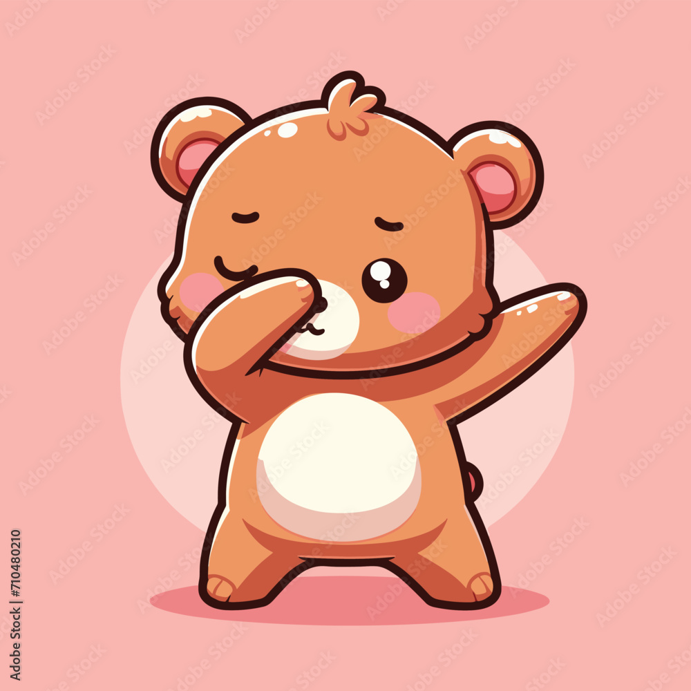 Fototapeta premium Bear dabbing pose cartoon illustration flat background