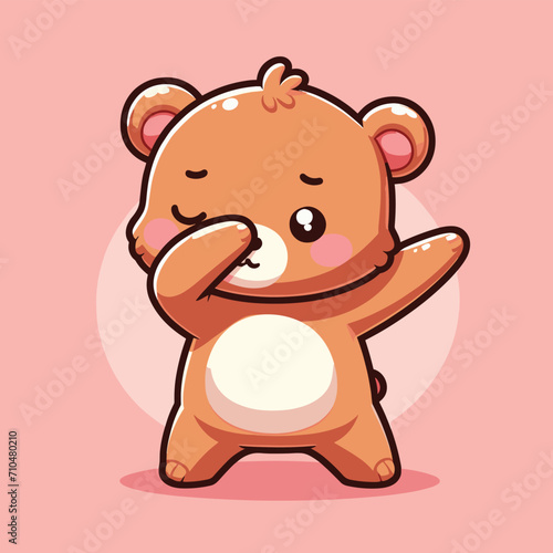 Bear dabbing pose cartoon illustration flat background