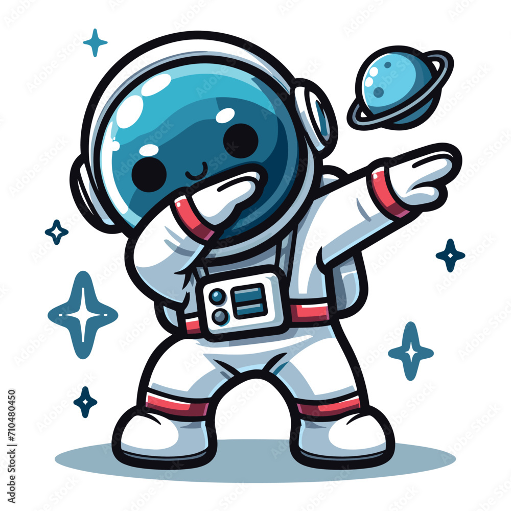 Naklejka premium Astronaut dabbing pose cartoon illustration flat background