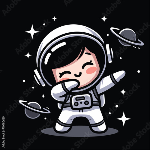 Astronaut dabbing pose cartoon illustration flat background