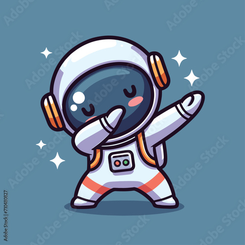Astronaut dabbing pose cartoon illustration flat background