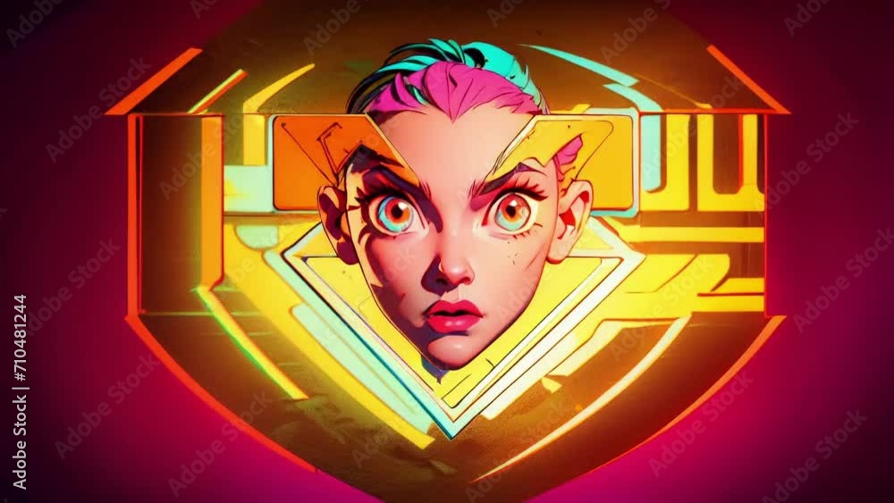 Futuristic anime style woman portrait. VJ loop