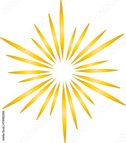 Golden sunburst style isolated illustration on transparent background.