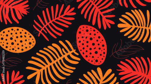 A Photo of Red and yellow leaf pattern on black background