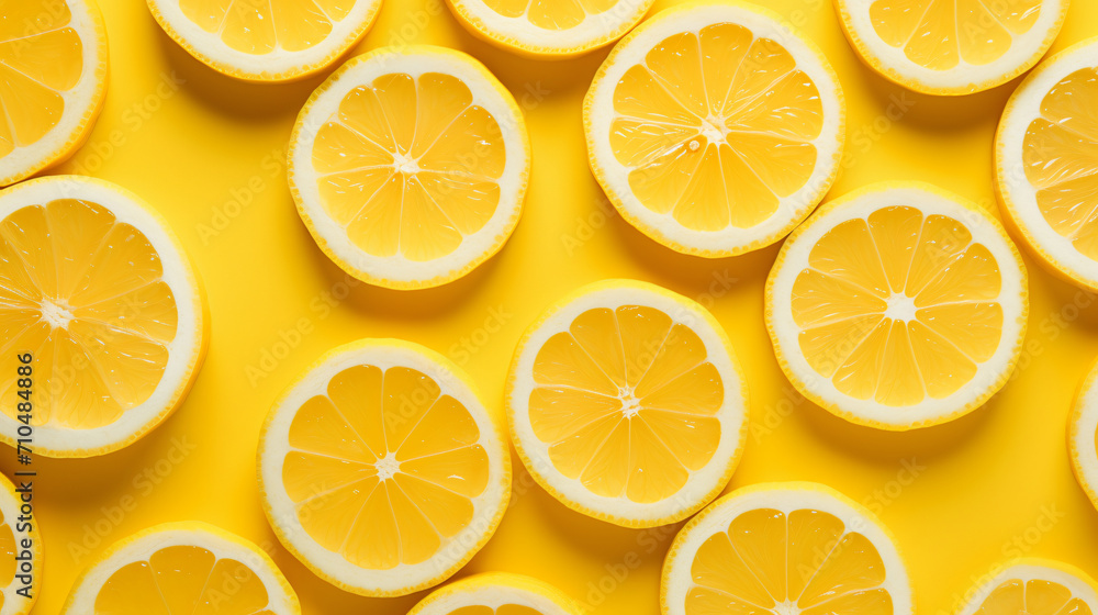 Lemon slices on yellow background