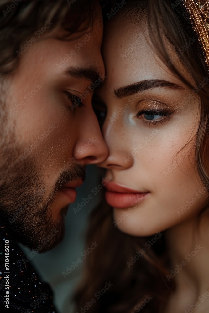 In a mesmerizing tale of love, an elegant Arab sheikh and a beautiful woman share a romantic moment, embodying the essence of passion, cultural richness In a mesmerizing tale of love, an elegant Arab sheikh and a beautiful woman share a romantic moment, embodying the essence of passion, cultural richness