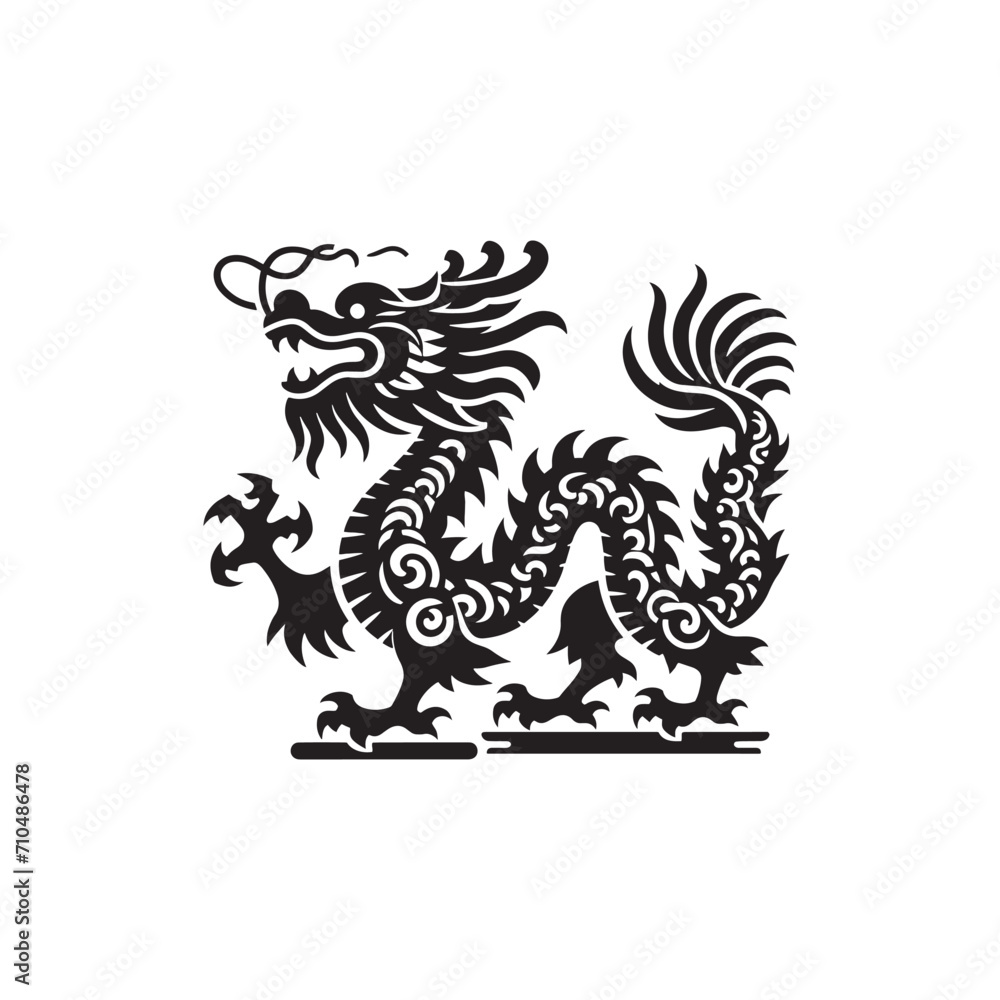 Fototapeta premium Ethereal Beauty Reimagined: Enchanting Chinese Dragon Silhouette Series Crafted for Stock Collections - Chinese New Year Silhouette - Chinese Dragon Vector Stock 