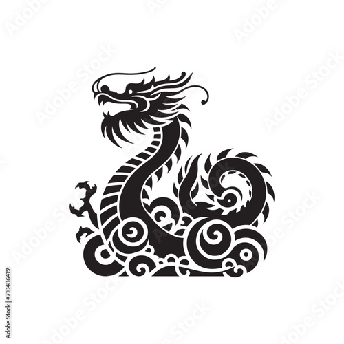 Oriental Majesty Captured: A Mesmerizing Chinese Dragon Silhouette Stock Portfolio - Chinese New Year Silhouette - Chinese Dragon Vector Stock 