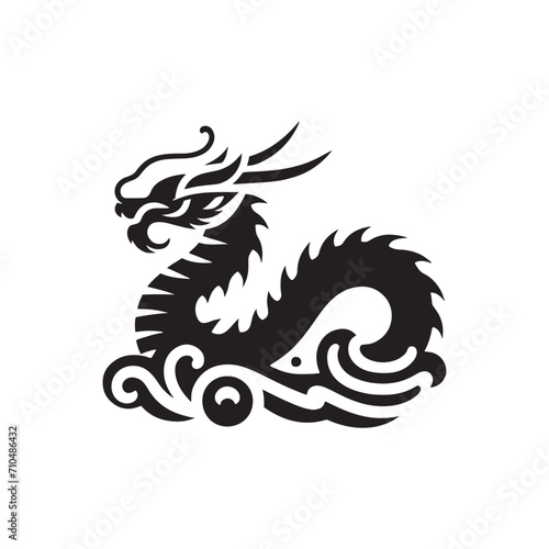 Harmonious Elegance Revealed: A Meticulously Crafted Collection of Chinese Dragon Silhouette Stock Imagery - Chinese New Year Silhouette - Chinese Dragon Vector Stock 