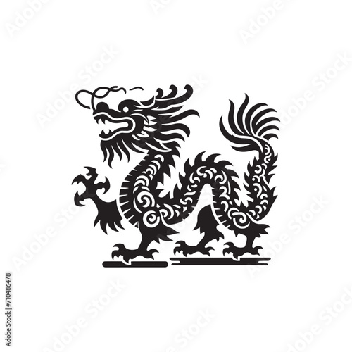 Ethereal Beauty Reimagined  Enchanting Chinese Dragon Silhouette Series Crafted for Stock Collections - Chinese New Year Silhouette - Chinese Dragon Vector Stock 